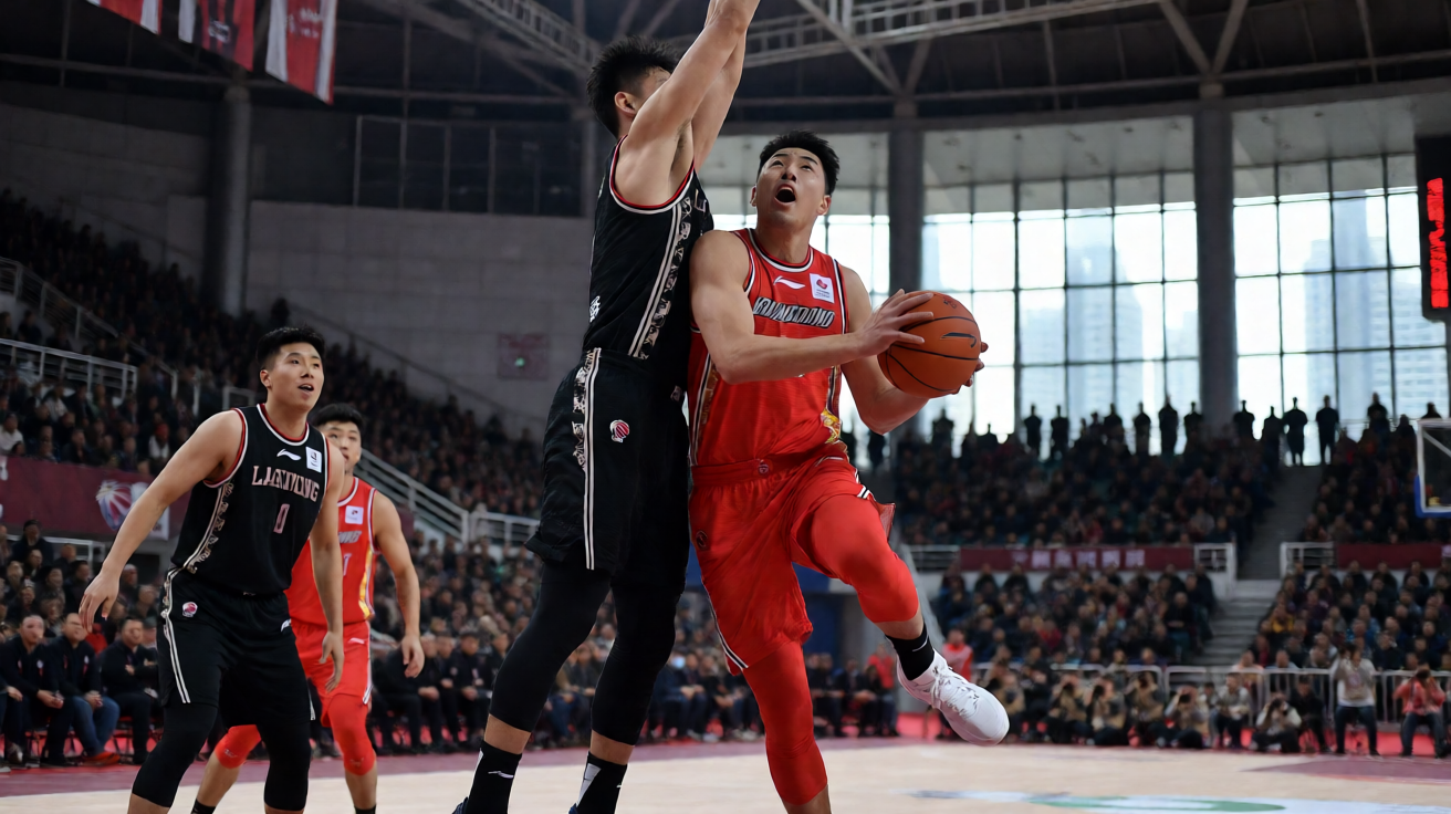 CBA季后赛广东男篮对阵辽宁男篮激烈对抗画面